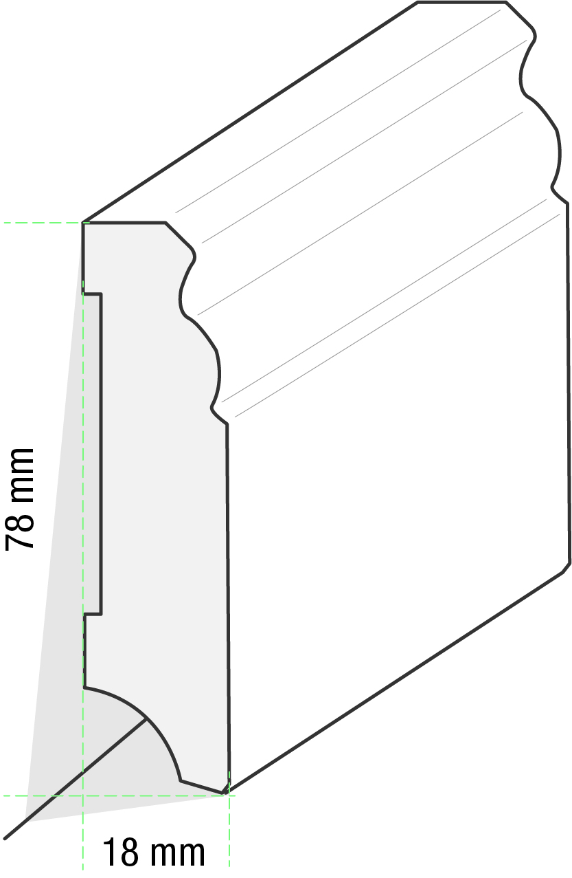 Equipped skirting 78mm 0041 White with bevelled edge (Berlin skirting)