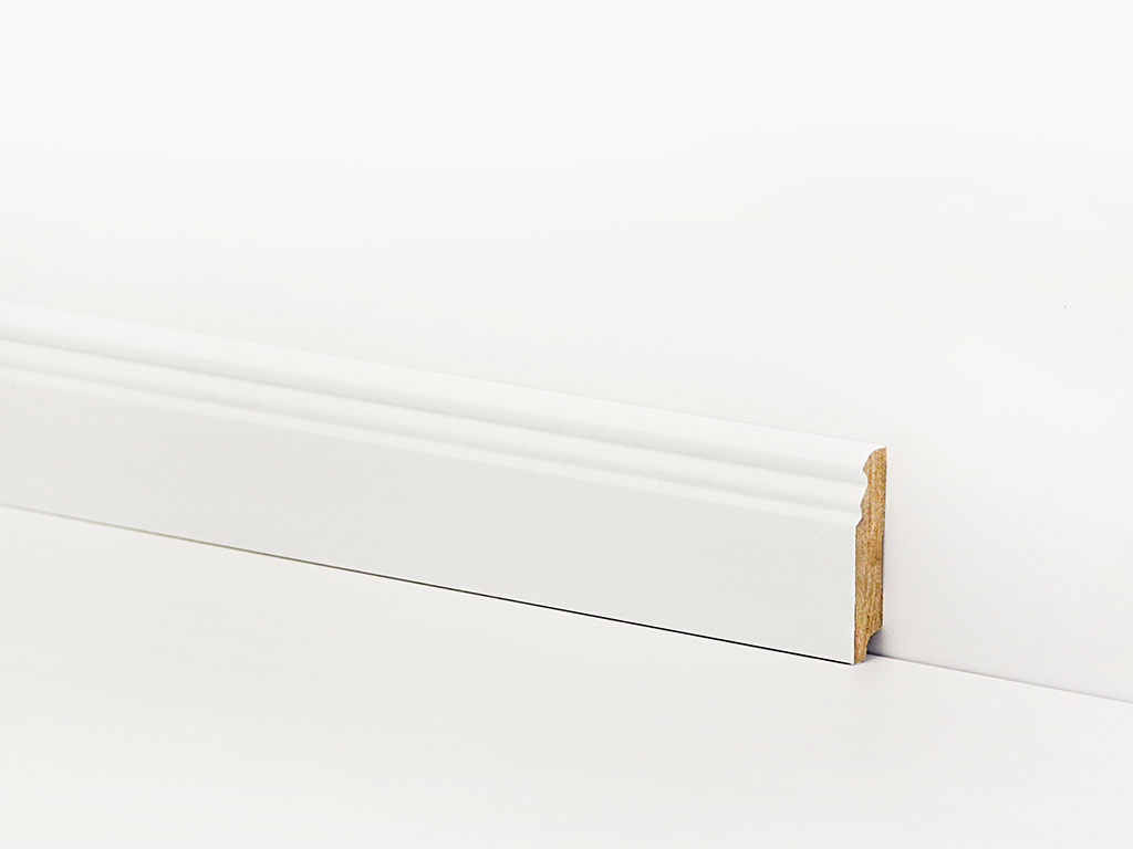 Equipped skirting 78mm 0041 White with bevelled edge (Berlin skirting)