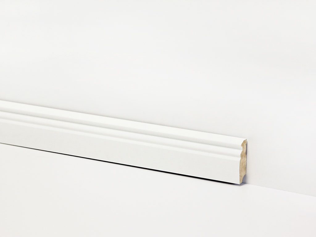 Equipped skirting 58mm 0040 White with bevelled edge (Berlin skirting)